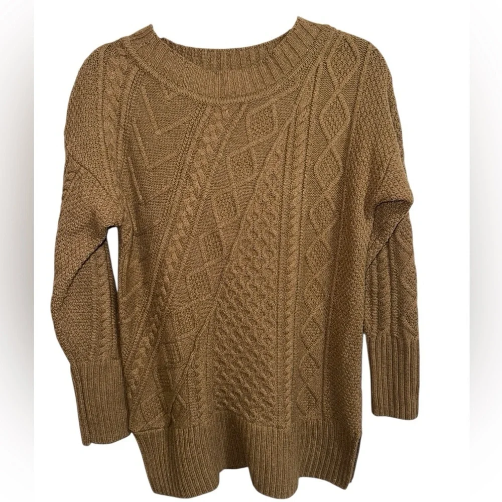 J.Crew Brown Chunky Cable Knit Wool Sweater Small Oversized Cozy